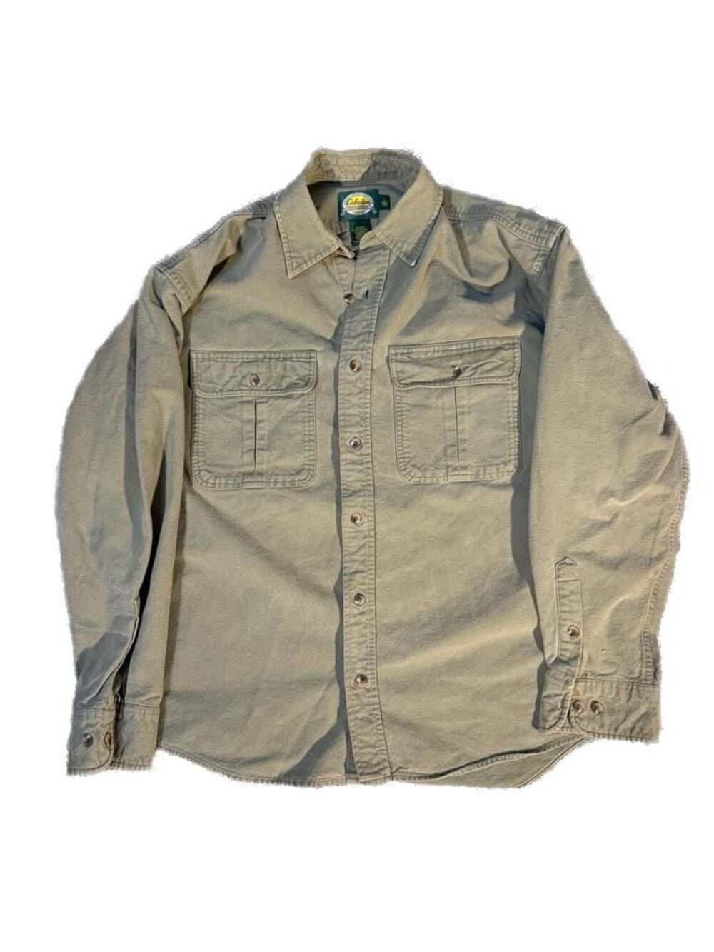 Cabela's Heavyweight Cotton Twill Button Down Shirt Olive Green Size L Regular